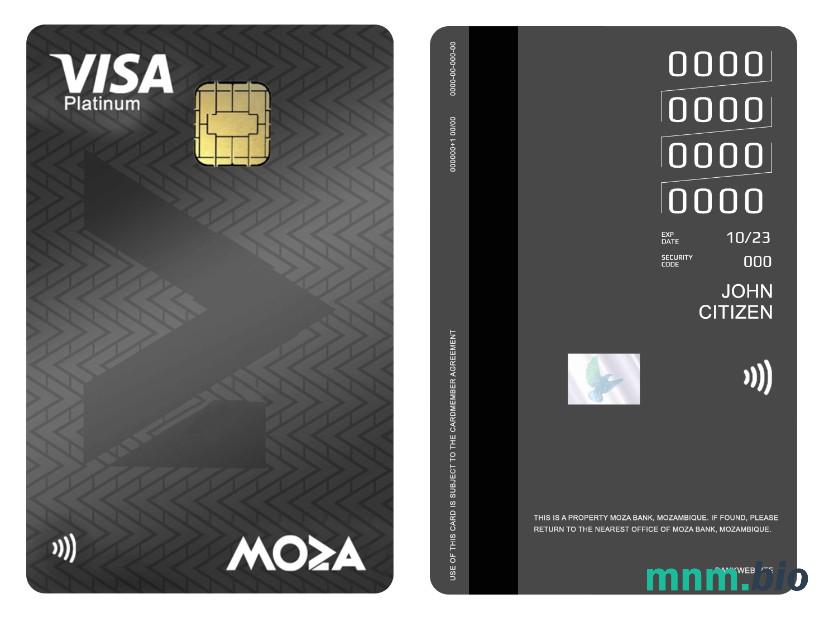 Mozambique Moza Bank visa platyna credit vertical karta przykład w formacie PSD